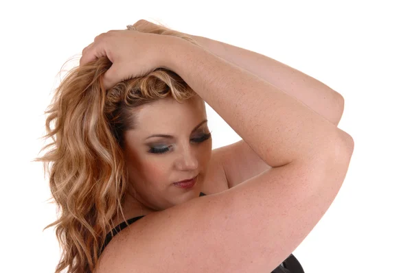 Mulher com as mãos na cabeça . — Fotografia de Stock