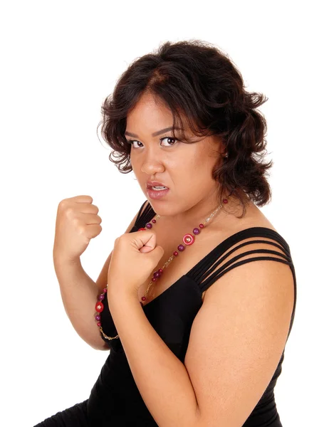 Dühös nő készen áll a ököl harc. — Stock Fotó