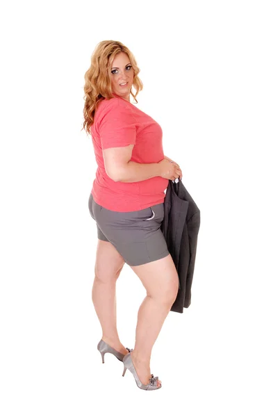 Loira plus size mulher em shorts . — Fotografia de Stock