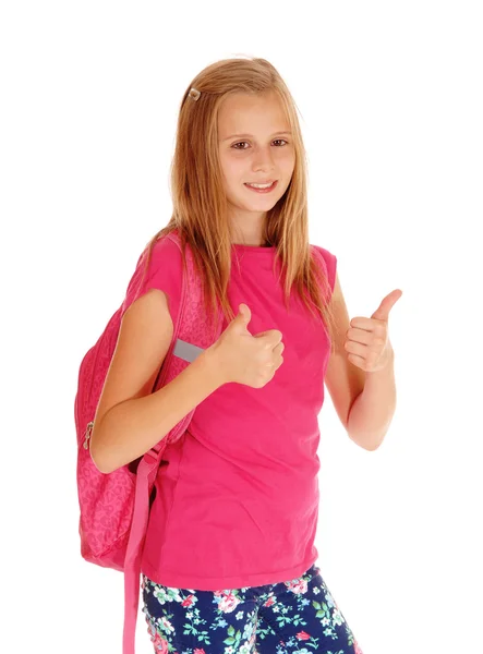 Schoolgirl with both thump's up. — Stock Photo, Image