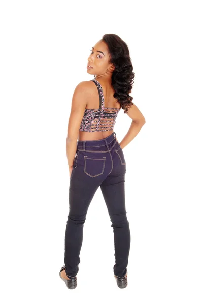 Africano mulher americana em jeans a partir das costas . — Fotografia de Stock