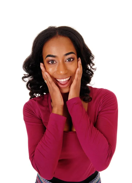 African woman with hands on face. — Stock Photo, Image