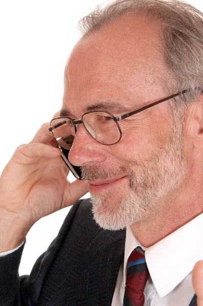 Closeuo of happy businessman on cell phone. — Stock Photo, Image