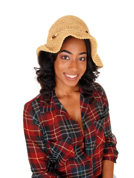 African American woman with straw hat. — Stock Photo, Image