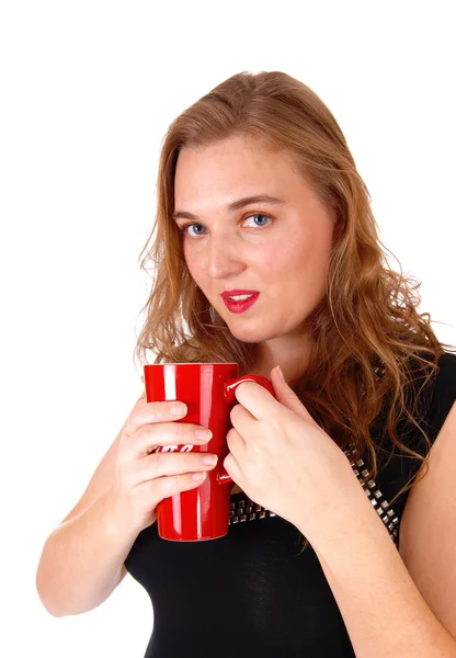 Blond woman drinking coffee. — Stock Photo, Image