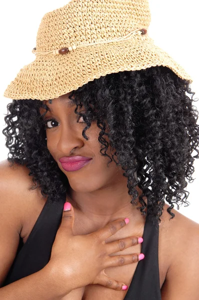 African American woman with straw hat. — Stock Photo, Image