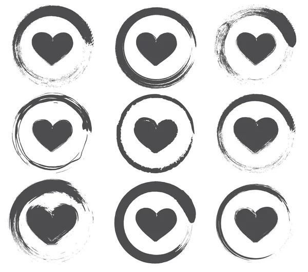 Set di icone del cuore grungy — Vettoriale Stock
