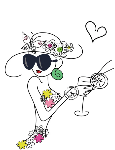 Doodle girl with a drink Royalty Free Stock Vectors