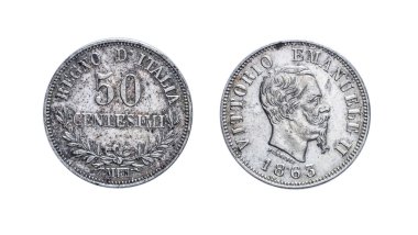 50 50 liret sent gümüş sikke 1863 Vittorio Emanuele II, İtalya Krallığı