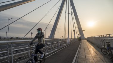 Taipei Tayvan sahne boyunca bisiklet yolu