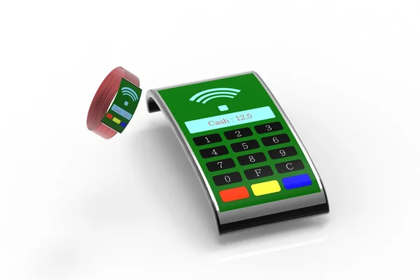 Mode mpos machine met mooi slimme horloge voor betaling — Stockfoto