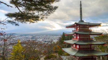 Mt. Fuji Japonya sonbahar renkleri ile güzel