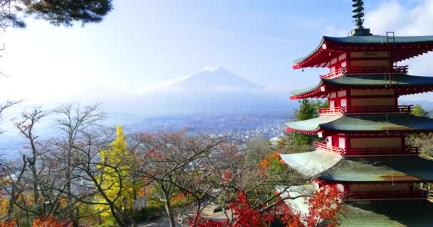 游戏中时光倒流的美丽的富士山与日本秋天的颜色 — 图库视频影像