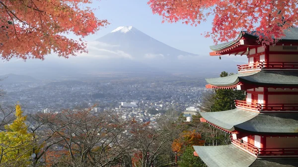 ภาพของภูเขาที่สวยงาม ฟูจิที่มีสีสันในฤดูใบไม้ร่วงในญี่ปุ่น — ภาพถ่ายสต็อก