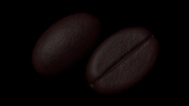 3D render kahve çekirdekleri ile siyah izole