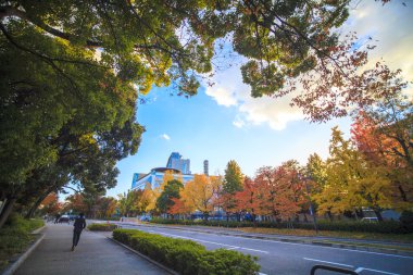 Japonya'nın Osaka Osaka Kalesi stree görünümü