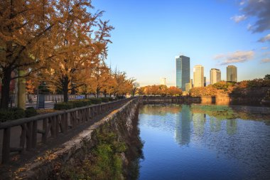 Japonya'nın Osaka Osaka Kalesi stree görünümü
