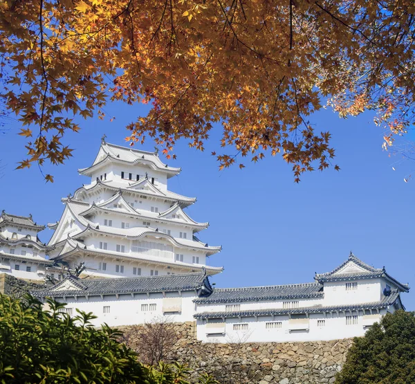 Krásný hrad Himedži postupně na podzim s pěkná barva — Stock fotografie