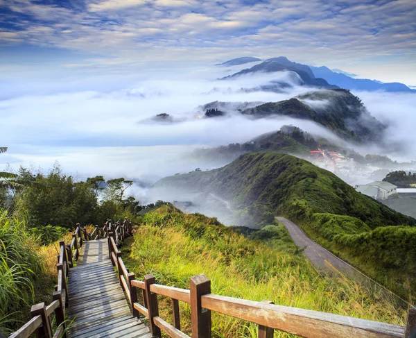 Imagen de hermosos paisajes con carretera verde y bonito backgr — Foto de Stock