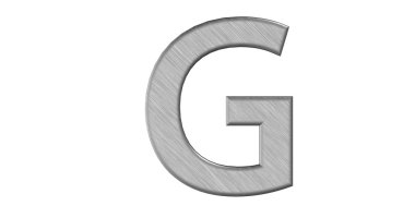 3D render beyaz izole fırçalanmış metal G harfi