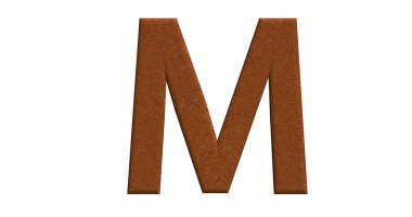 Beyaz bir izole üzerinde fırçalanmış metal M harfinin 3d render
