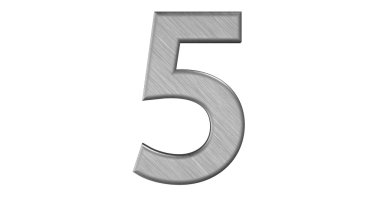 Beyaz bir iso üzerinde fırçalanmış metal 5 harfinin 3d render