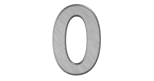 La representación 3d de la letra 0 en metal cepillado en un iso blanco — Foto de Stock