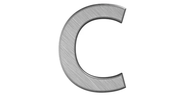 The 3d rendering of the letter C in brushed metal on a white iso — Stock Photo, Image