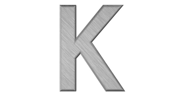 The 3d rendering of the letter K in brushed metal on a white iso — Stock Photo, Image