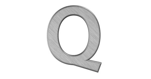 The 3d rendering of the letter Q in brushed metal on a white iso — Stock Photo, Image