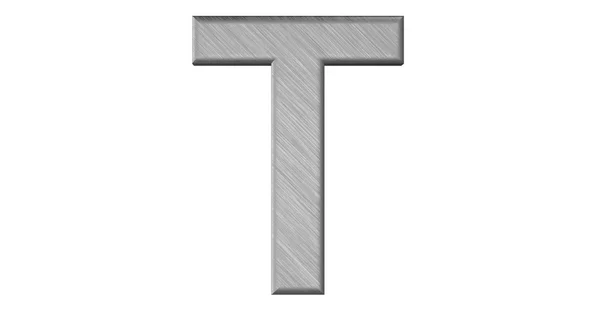 The 3d rendering of the letter T in brushed metal on a white iso — Stock Photo, Image