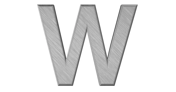 3d vykreslování písmeno W z kartáčovaného kovu na bílé iso — Stock fotografie