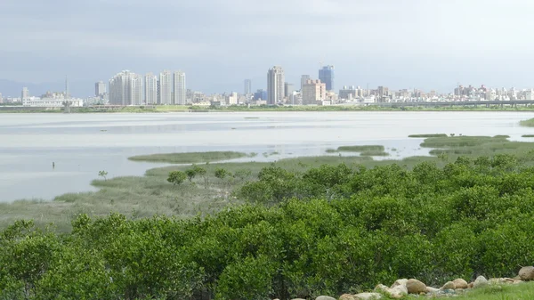 Bella vista della pista ciclabile Taipei Central River, Taiwan — Foto Stock