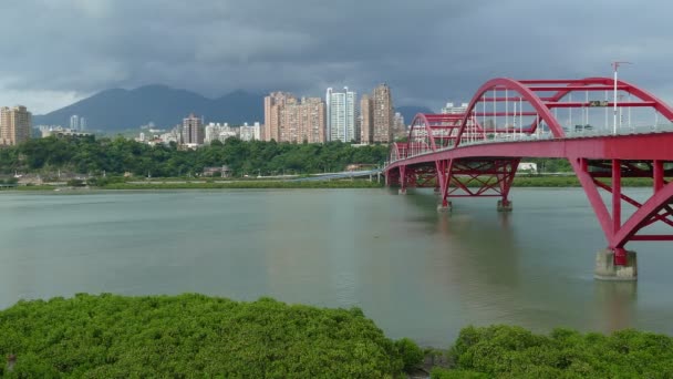 Ładny widok ścieżka rowerowa rzeka Central Taipei, Tajwan — Wideo stockowe