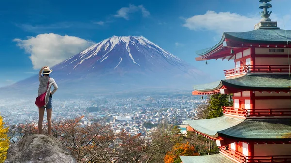 Montanha Fuji Outono Com Folhas Bordo Vermelho Japão — Fotografia de Stock