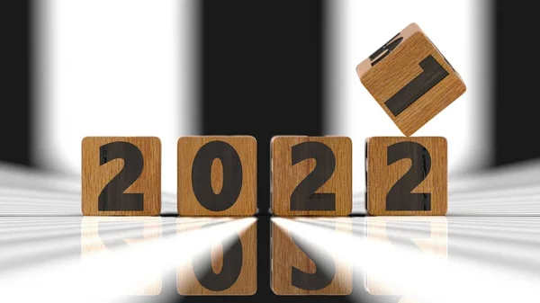 Rendering Van Nieuwjaarsconcept Flipping Cubes Met Jaar 2021 Tot 2022 — Stockfoto