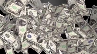 Dolar işaretinin 3D görüntüsü. Amerikan parası. Nakit para, fatura. Para düşüşü