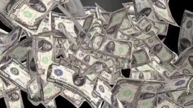 Dolar işaretinin 3D görüntüsü. Amerikan parası. Nakit para, fatura. Para düşüşü
