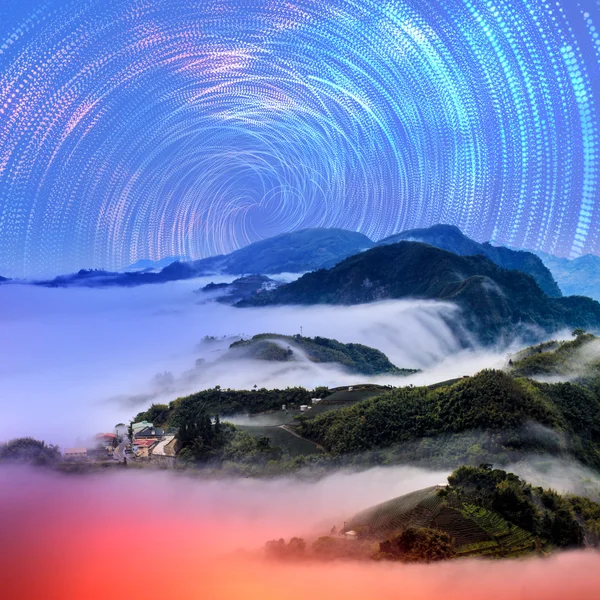 Ountain landschap in de winter bij nacht — Stockfoto