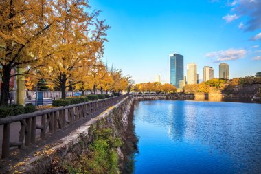 Osaka, pastel renkli yaz güneş sırasında Japonya Osaka Kalesi