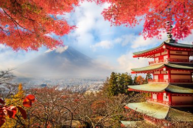 mt. fuji Japonya sonbahar renkleri ile.