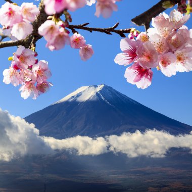 Fuji kutsal dağ blue sky adlı Japon arka planda