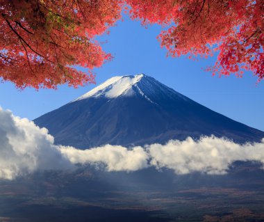 Fuji kutsal dağ blue sky adlı Japon arka planda