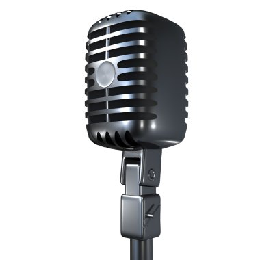 Beyaz arkaplanda izole edilmiş klasik mikrofon