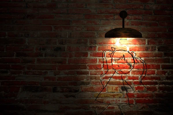 Old interior room with brick wall and three light spots — Stock Photo, Image