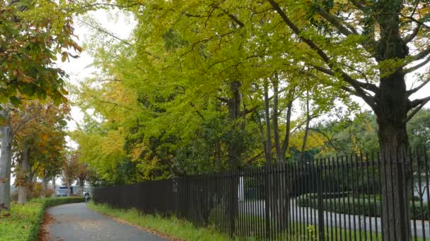 Les gens qui traversent le parc par une journée nuageuse 