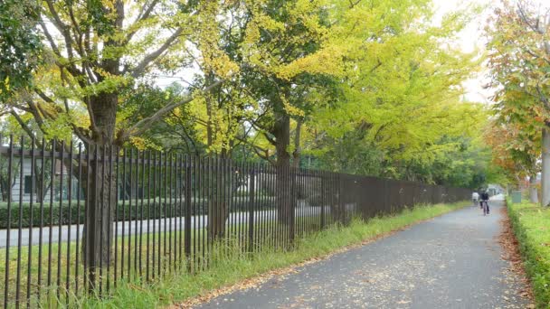 Les gens qui traversent le parc par une journée nuageuse 