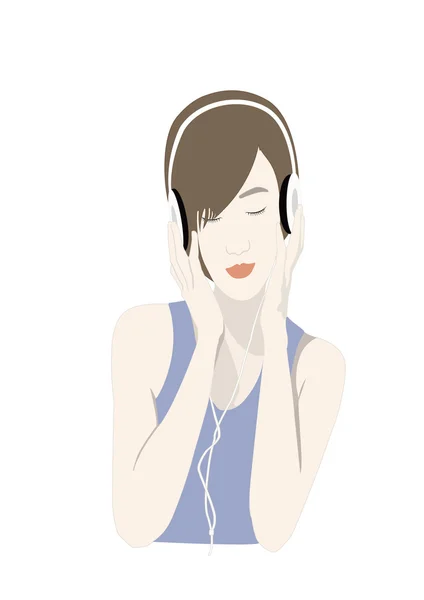 Glad ung flicka lyssna på musik — Stockfoto
