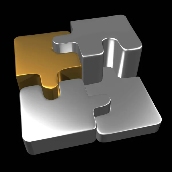 Metal puzzle pieces with black background — Stock Photo, Image