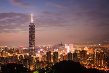 Taipei, Tayvan şehir manzarası alacakaranlıkta
